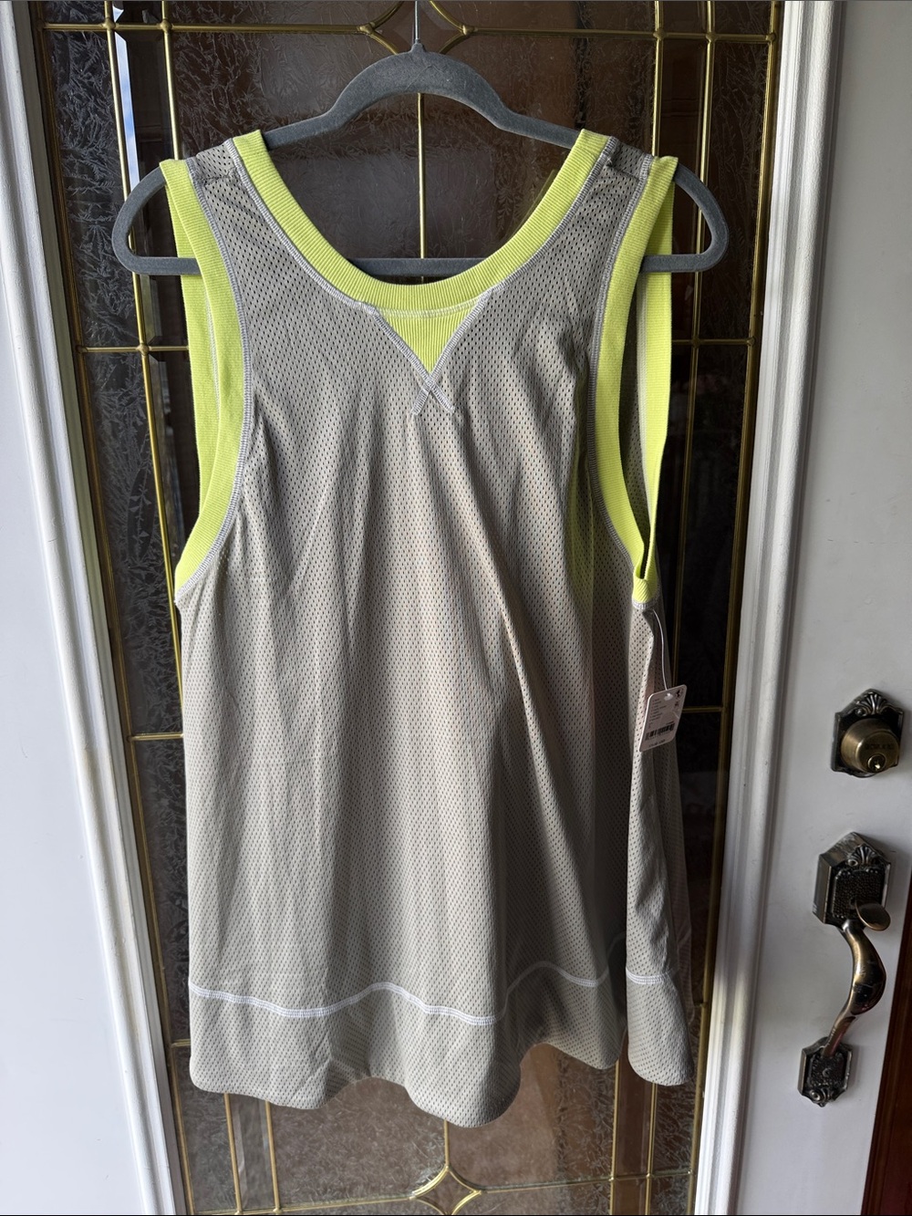 FREE PEOPLE Gray Mesh ROMPER with Neon Yellow Trim